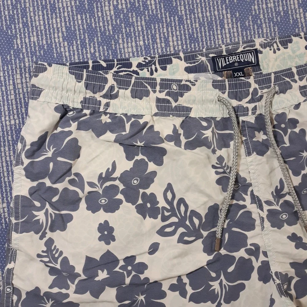 Vilebrequin Swim Trunks Shorts Unlined Mens 2XL 40 x 6 Floral White Blue Beach